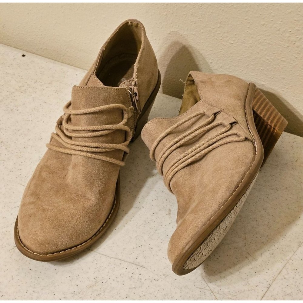 Rocket Dog Tan Booties 7 Heeled Ankle Boots‎ Side Zip Suede